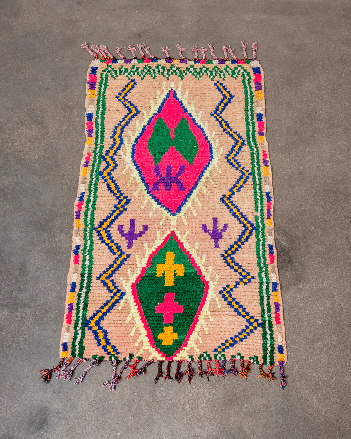 Modern, designer, handcrafted Berber runner rug from Morocco. Vintage carpet with beautiful colours and patterns and fluffy texture.
